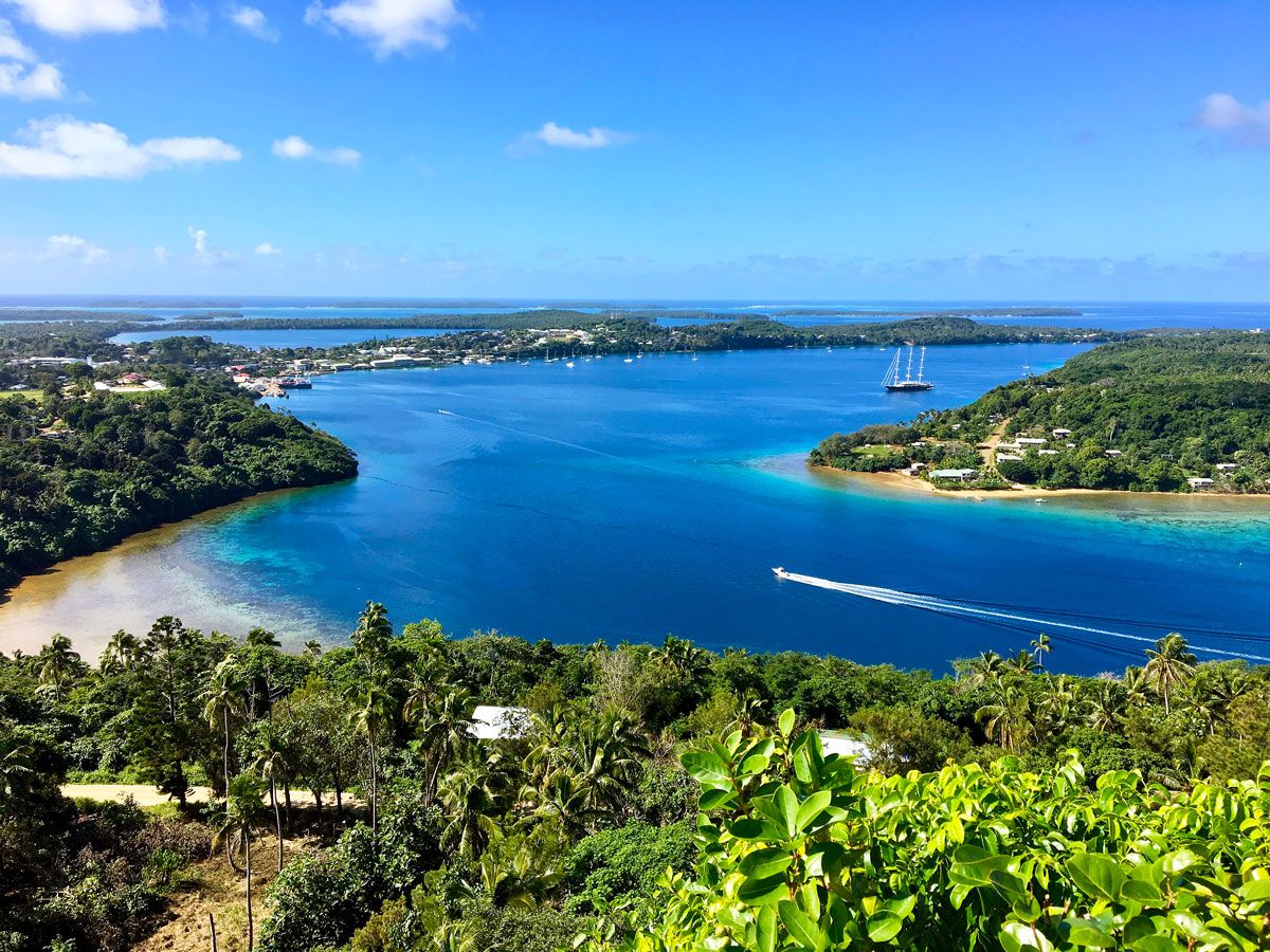 Aerial view of bay in Tonga