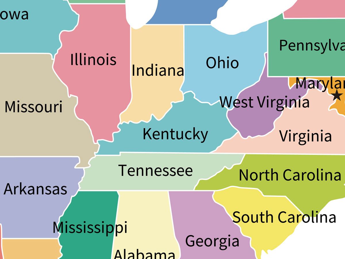 Map of Kentucky and bordering states