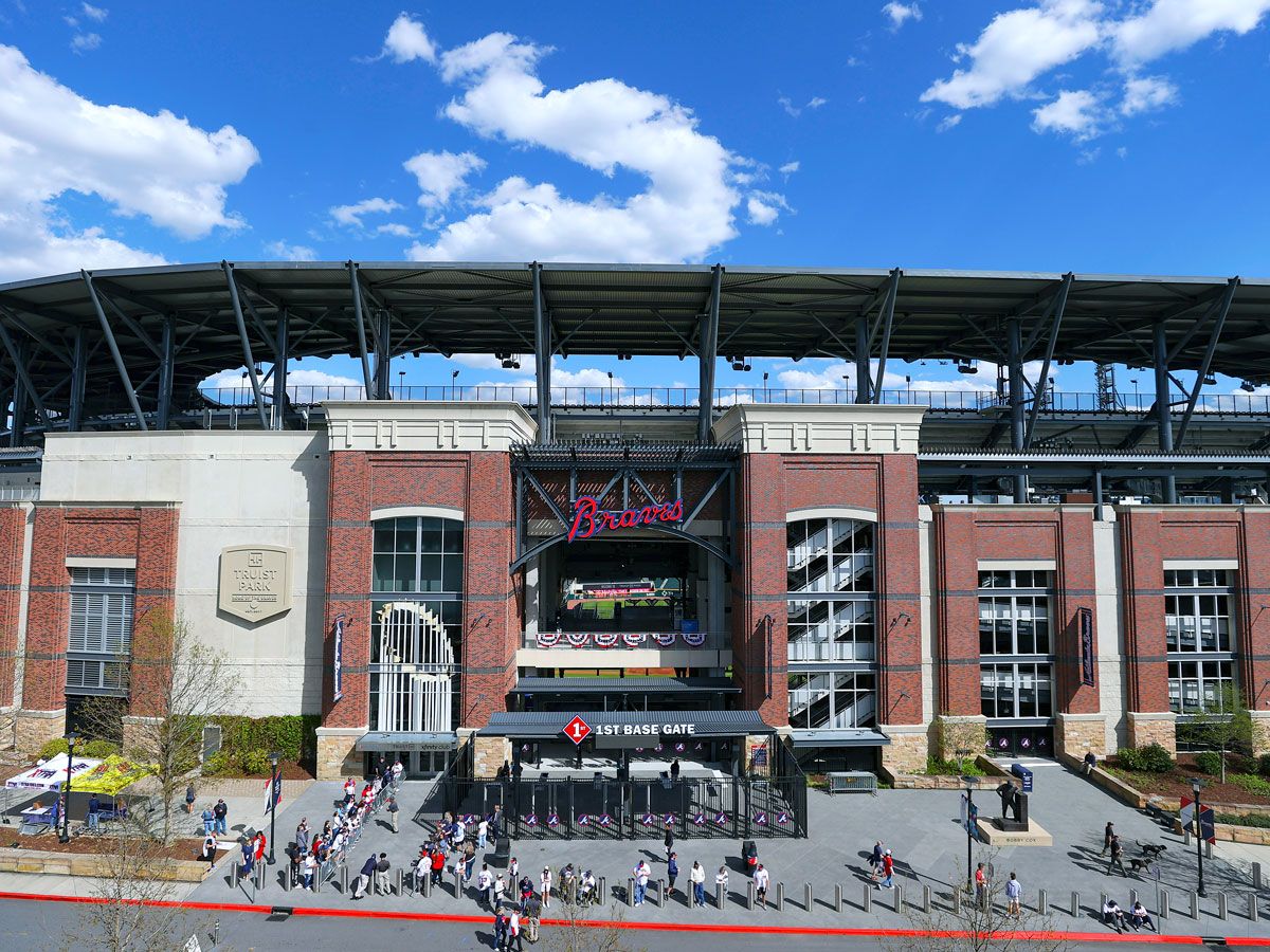 Fans lining up outside Truist Park in Cumberland, Georgia