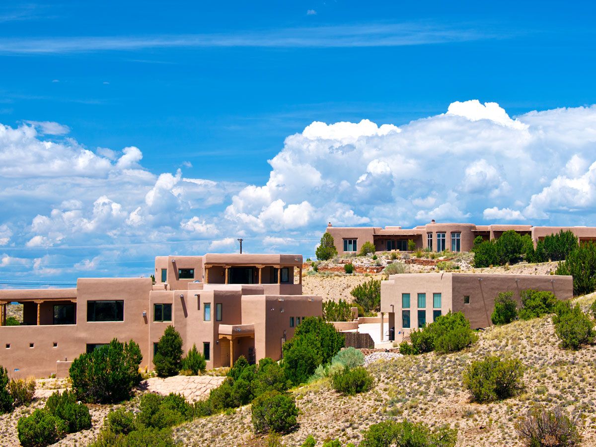 Adobe buildings in Placitas, New Mexico