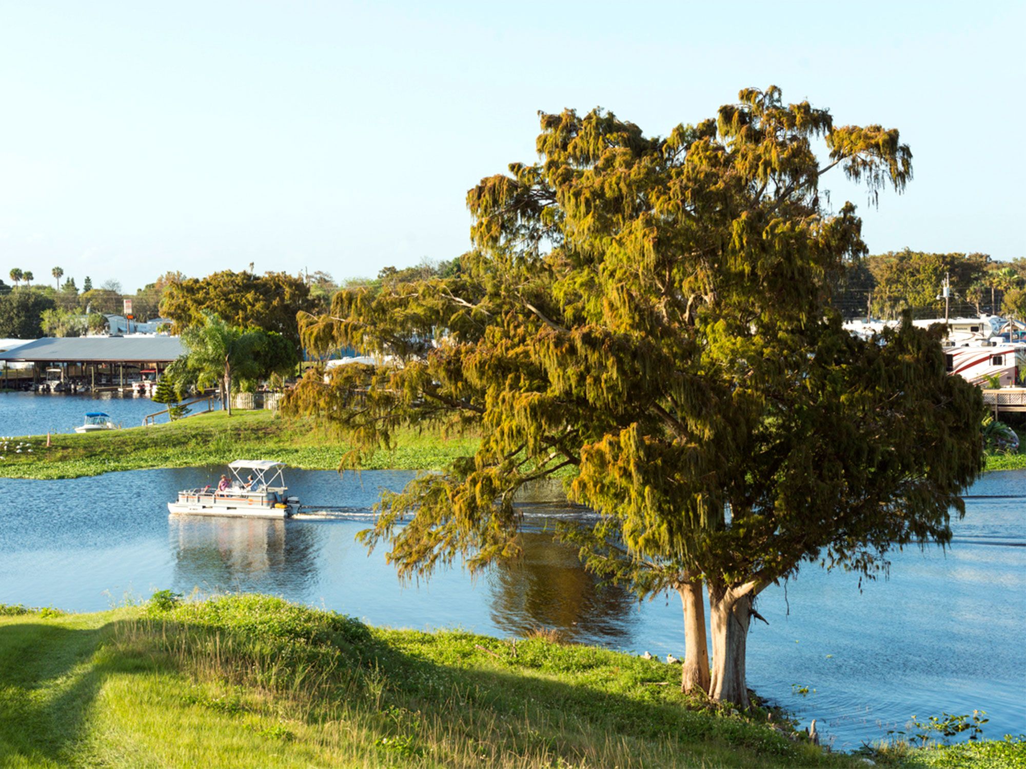 Pontoon boats on Lake Okeechobee in Florida