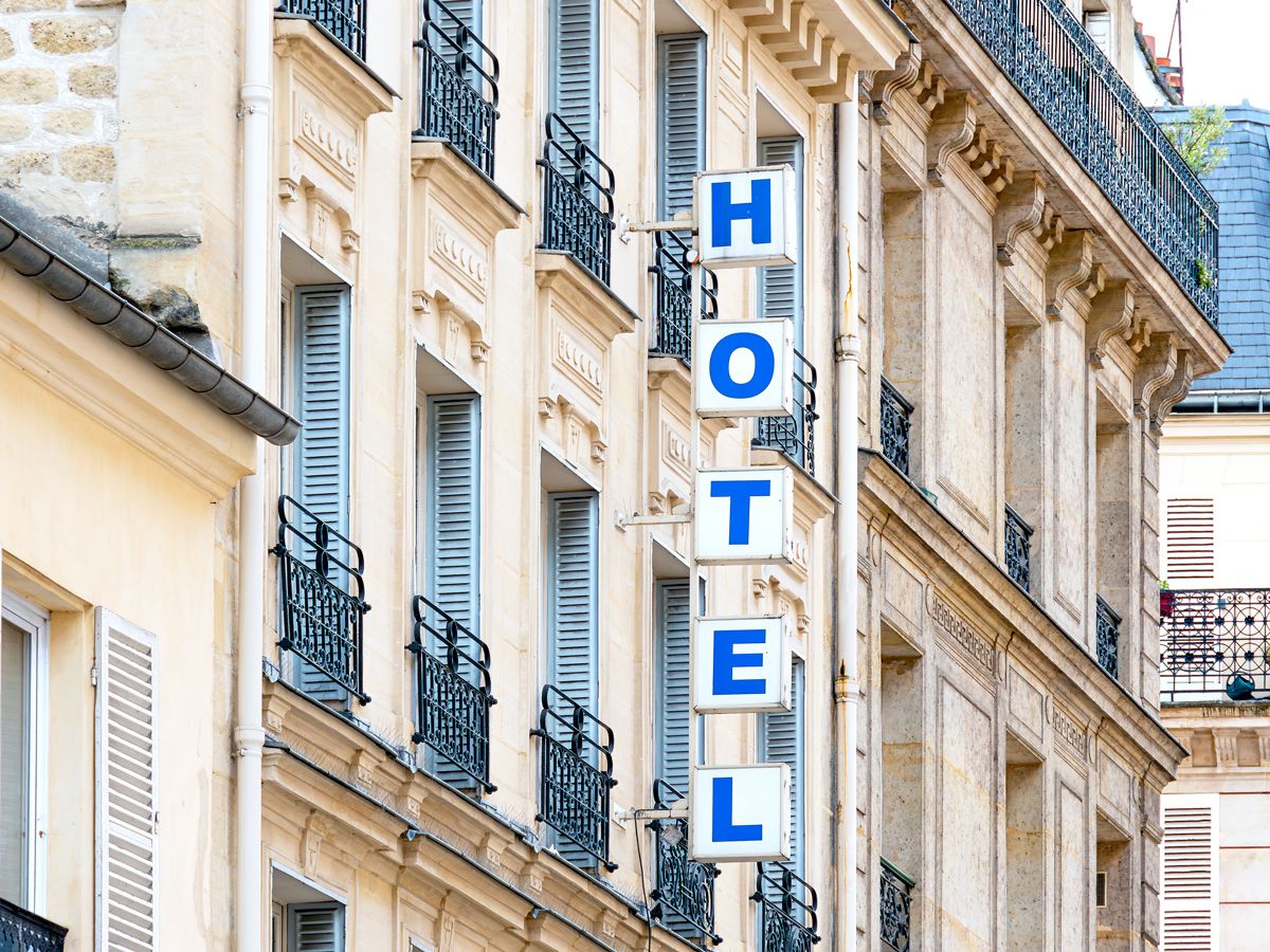 Sign outside hotel in Paris, France