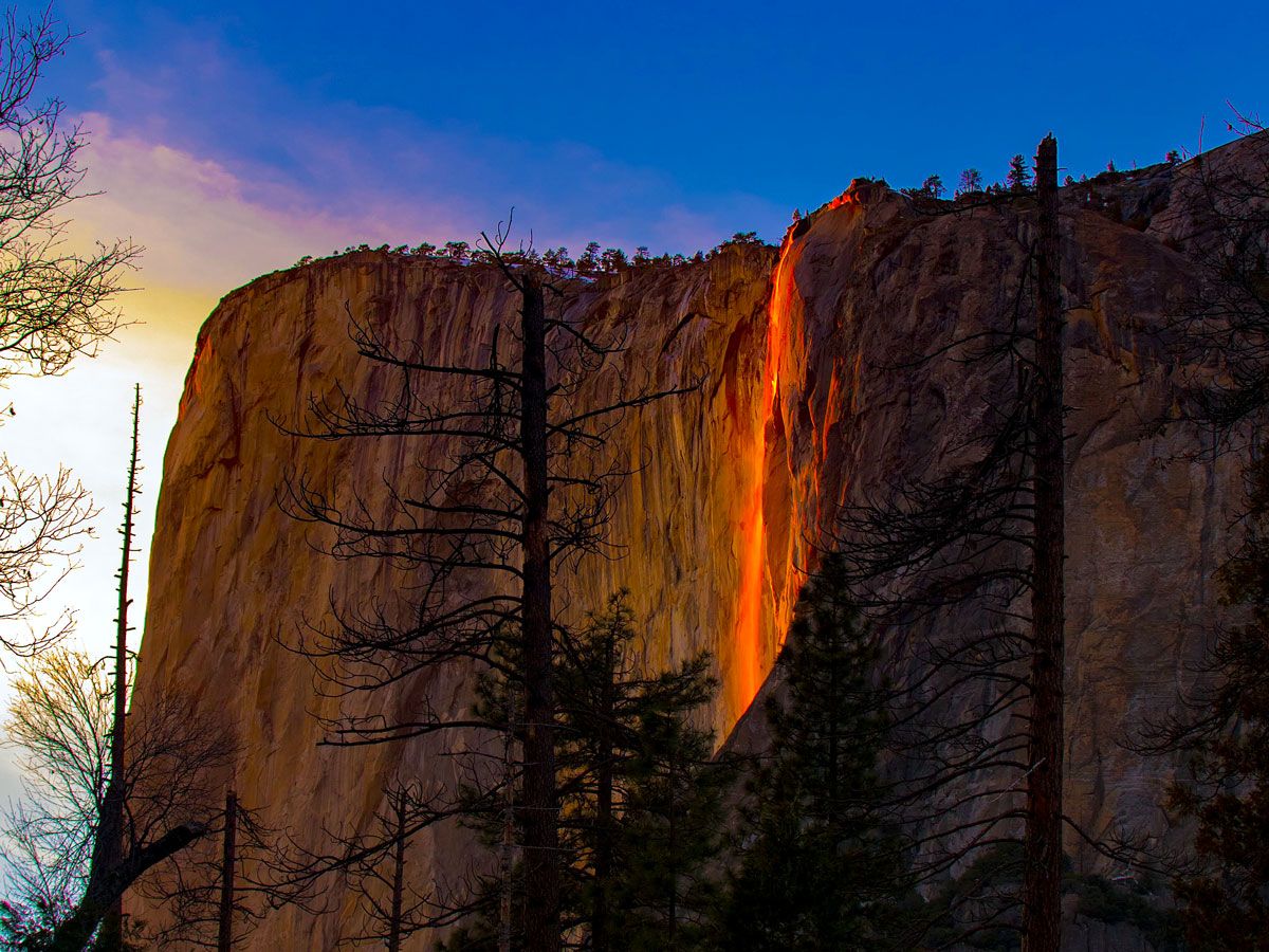Horsetail Fail in Yosemite National Park appearing like fire