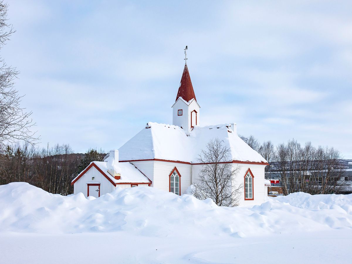 Snow-covered church in Karasjok, Norway