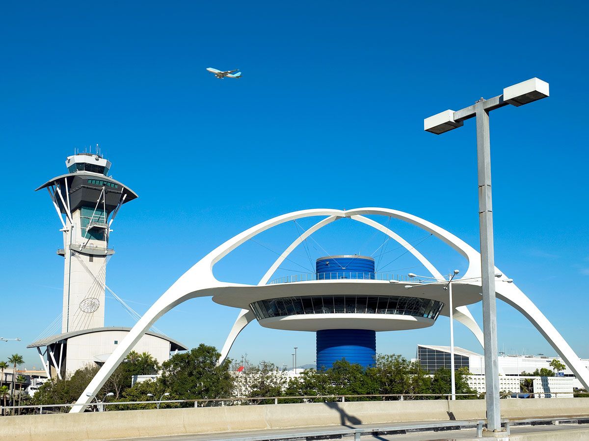 Theme Building and control tower at Los Angeles International Airport in California