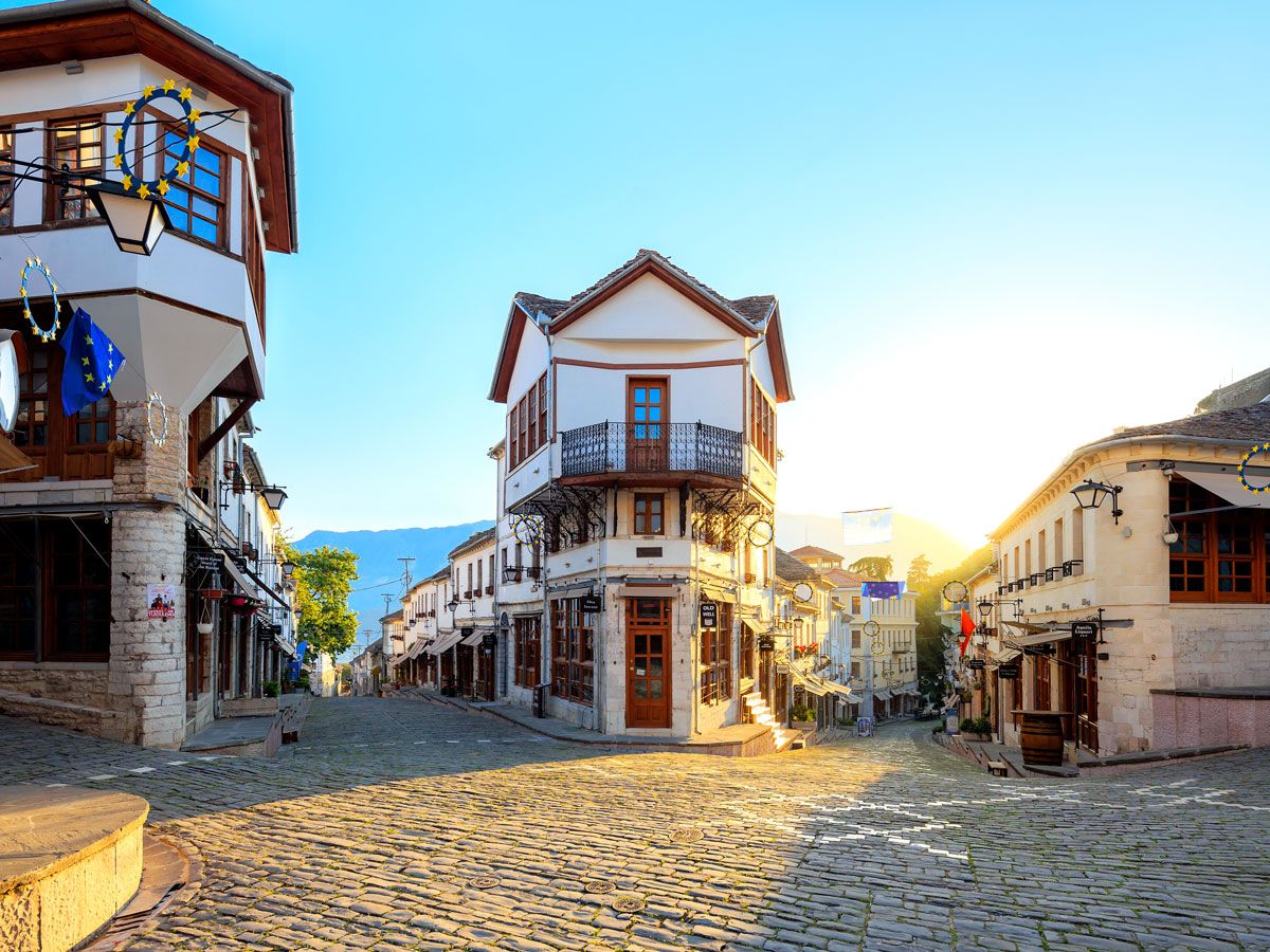 Historic buildings in Gjirokaster, Albania