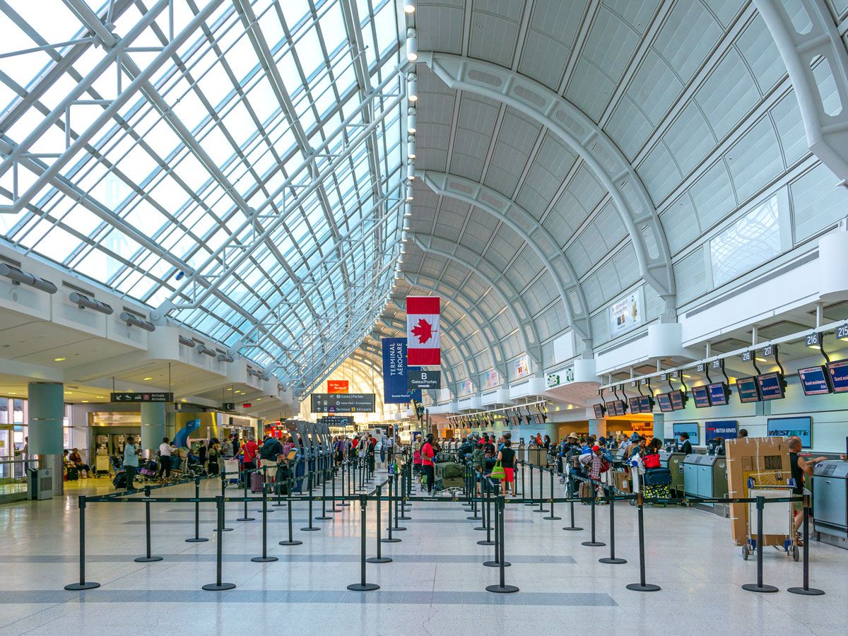 Light-filled check-in area at Toronto Pearson International Airport in Canada