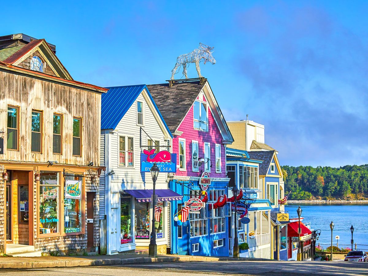 Colorful buildings in Bar Harbor, Maine