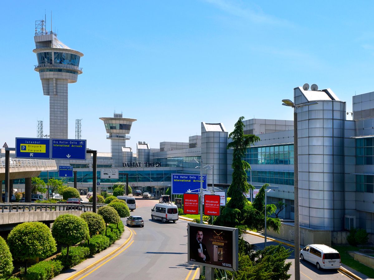 Control tower and terminal drop-off at Atatürk Airport in Istanbul, Turkey