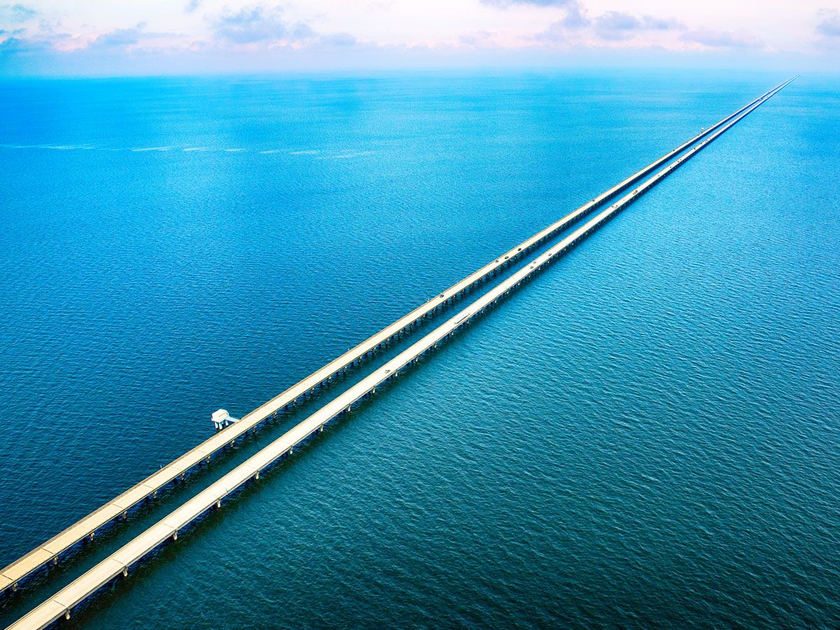 Aerial view of the Lake Pontchartrain Causeway in Louisiana