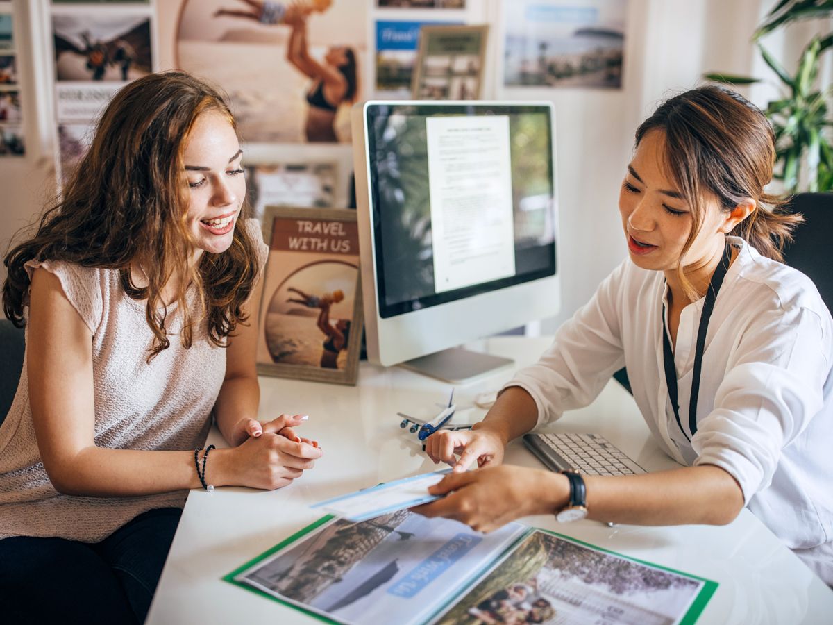 Customer speaking with travel agent