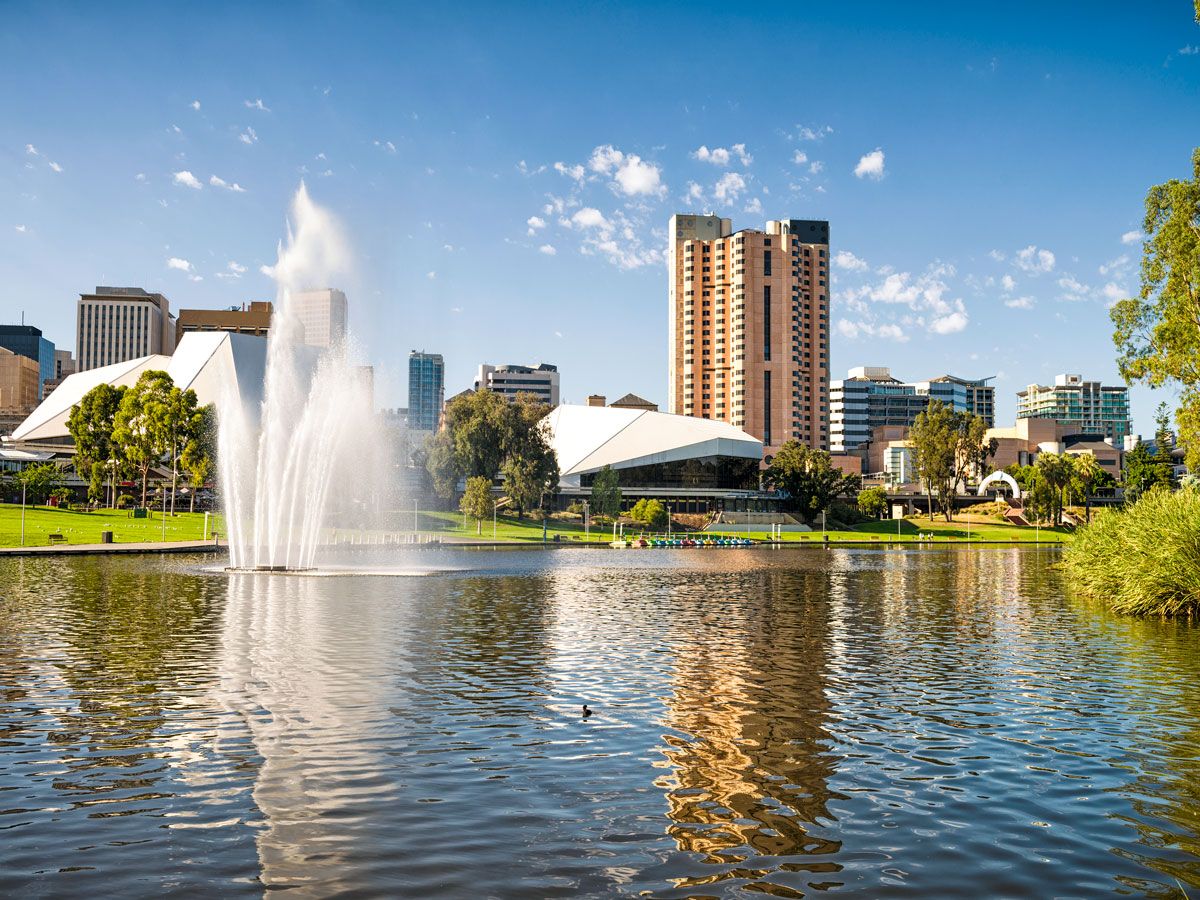 Fountain in lake in Adelaide city park