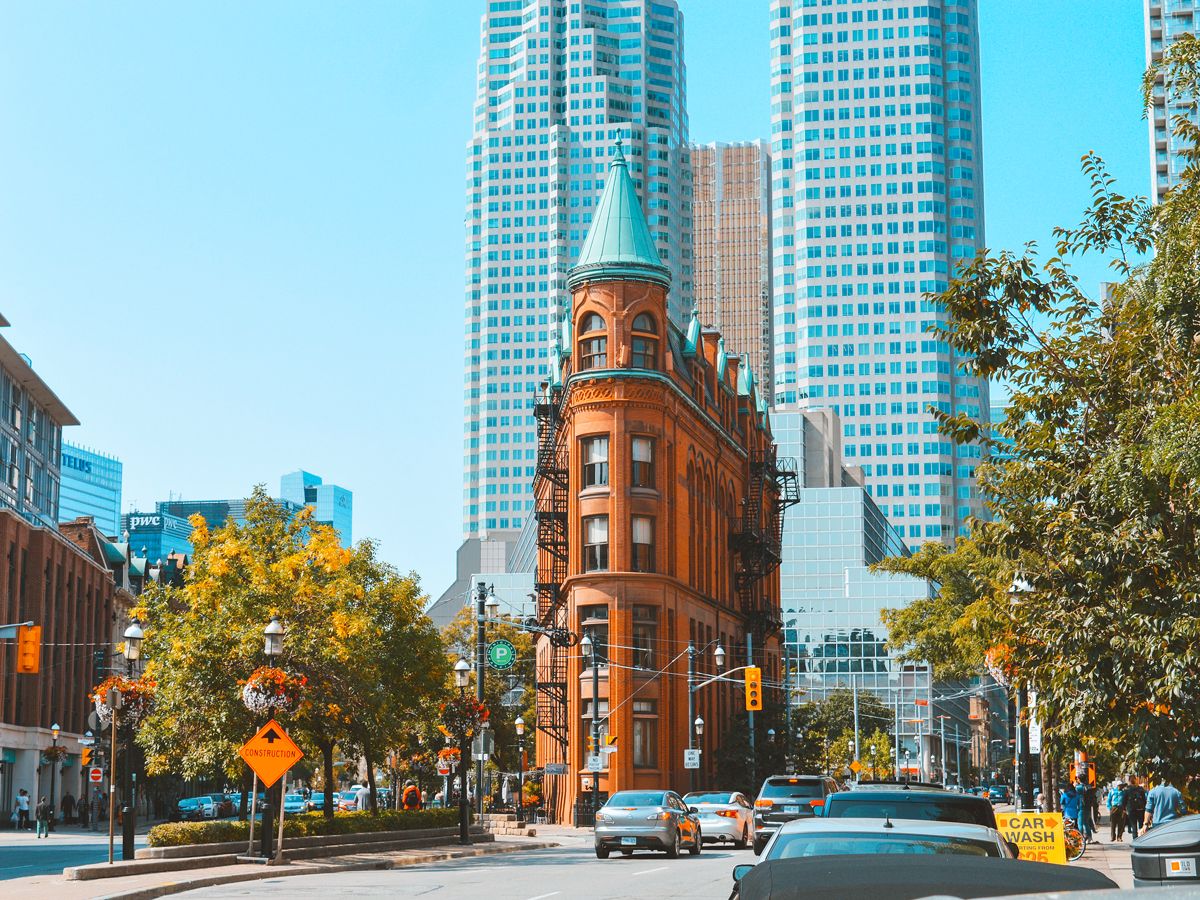 Flatiron building and skyscrapers in Toronto, Ontario