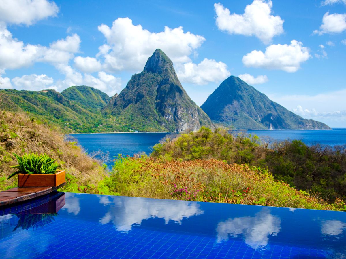 Infinity pool at Jade Mountain Resort overlooking the Pitons of St. Lucia