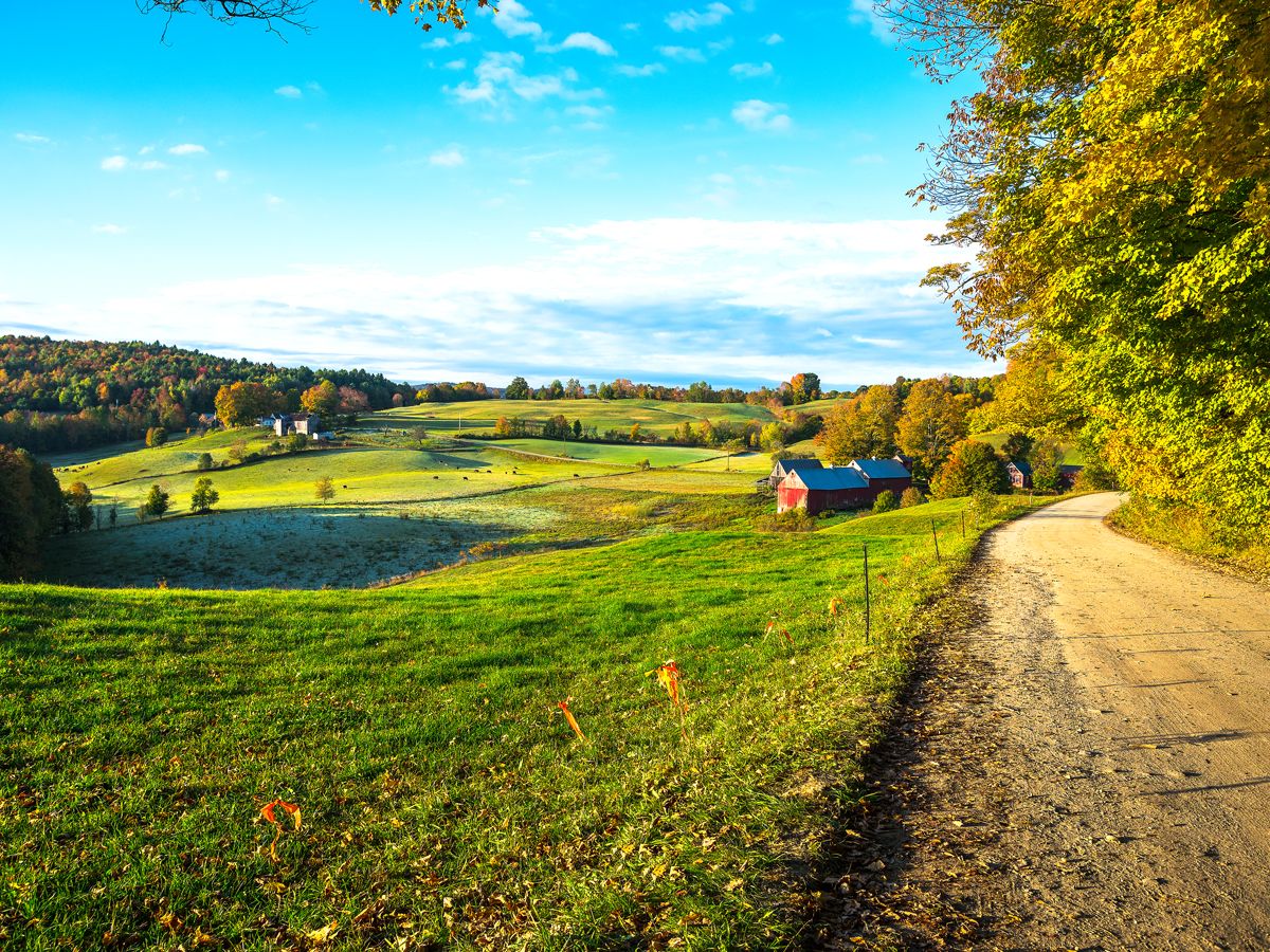 Farm and rolling hills outside Woodstock, Vermont