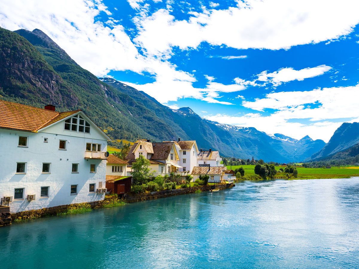 Homes along fjord in Norway