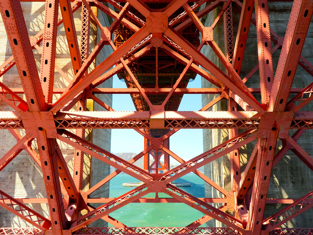 View underneath the Golden Gate Bridge in San Francisco