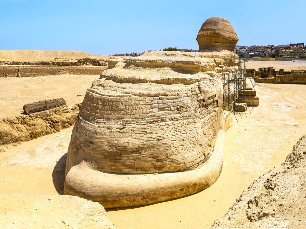 Great Sphinx of Giza in Egypt seen from behind