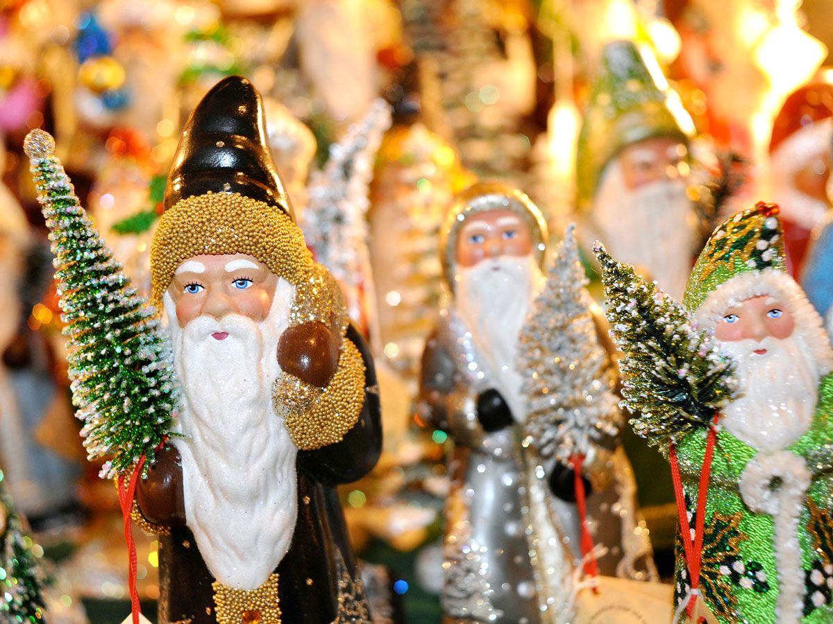 Santa decorations at the Old World Christmas Market in Elkhart Lake, Wisconsin