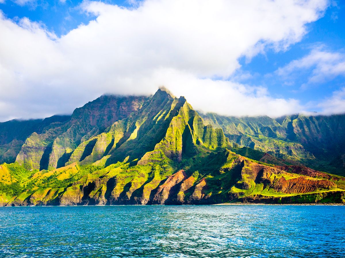 Napali Coast seen from the waters off Kauai