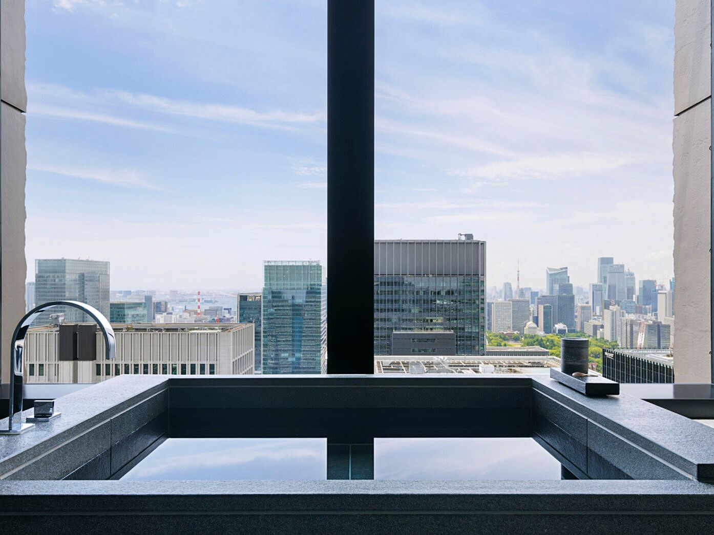 Soaking tub overlooking Tokyo skyline at Aman Tokyo