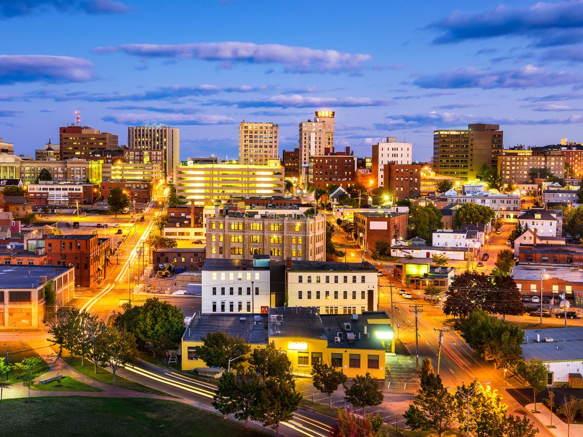 Cityscape of Portland, Maine, at night