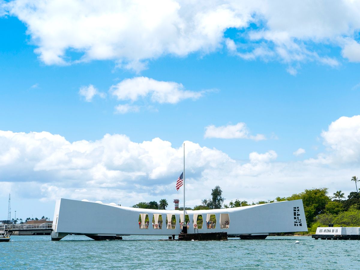 Floating white memorial at Pearl Harbor