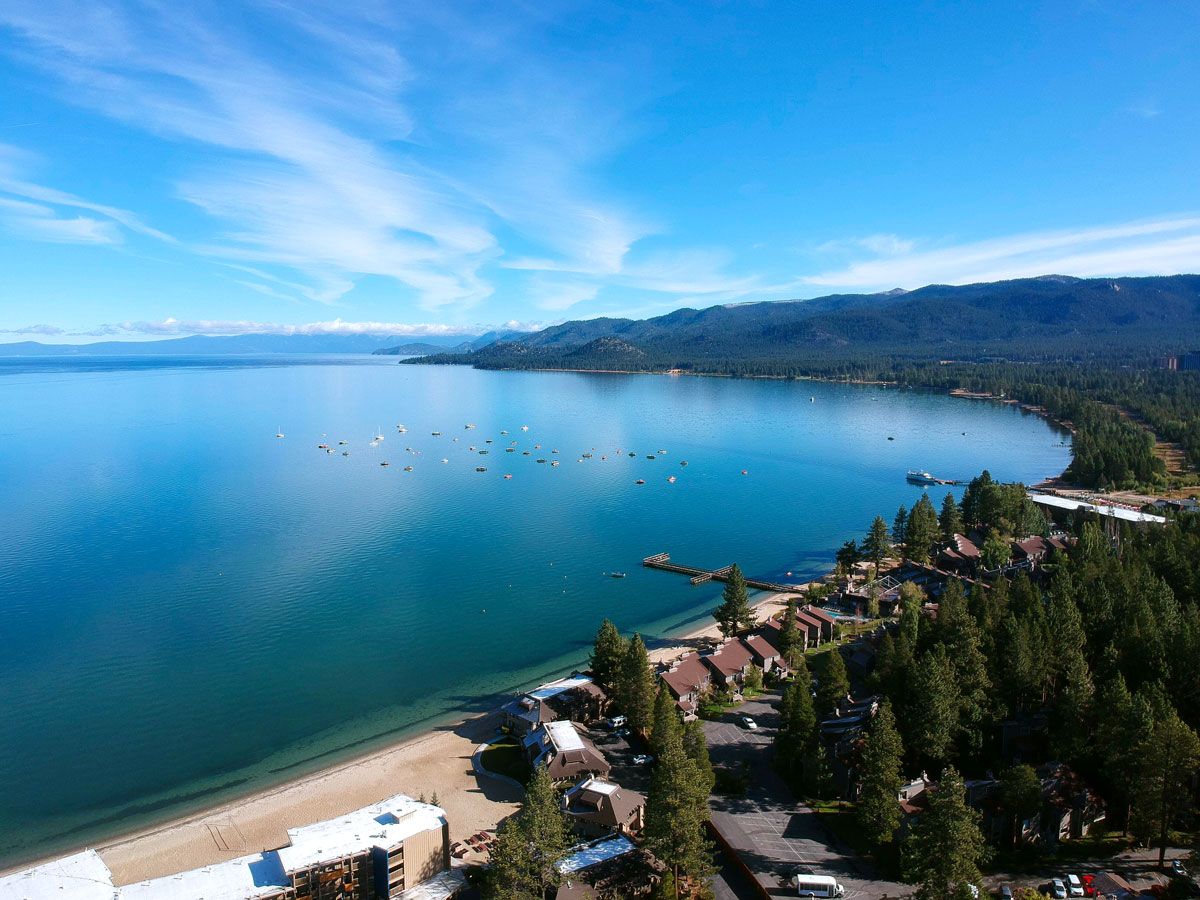 Round Hill Pines Beach on Lake Tahoe, seen from above