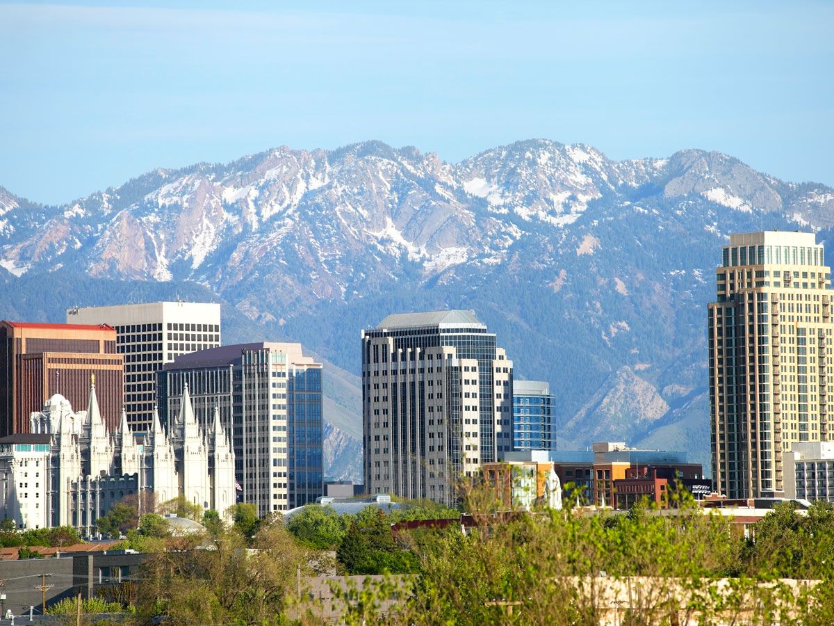 Salt Lake City skyline with mountains in background