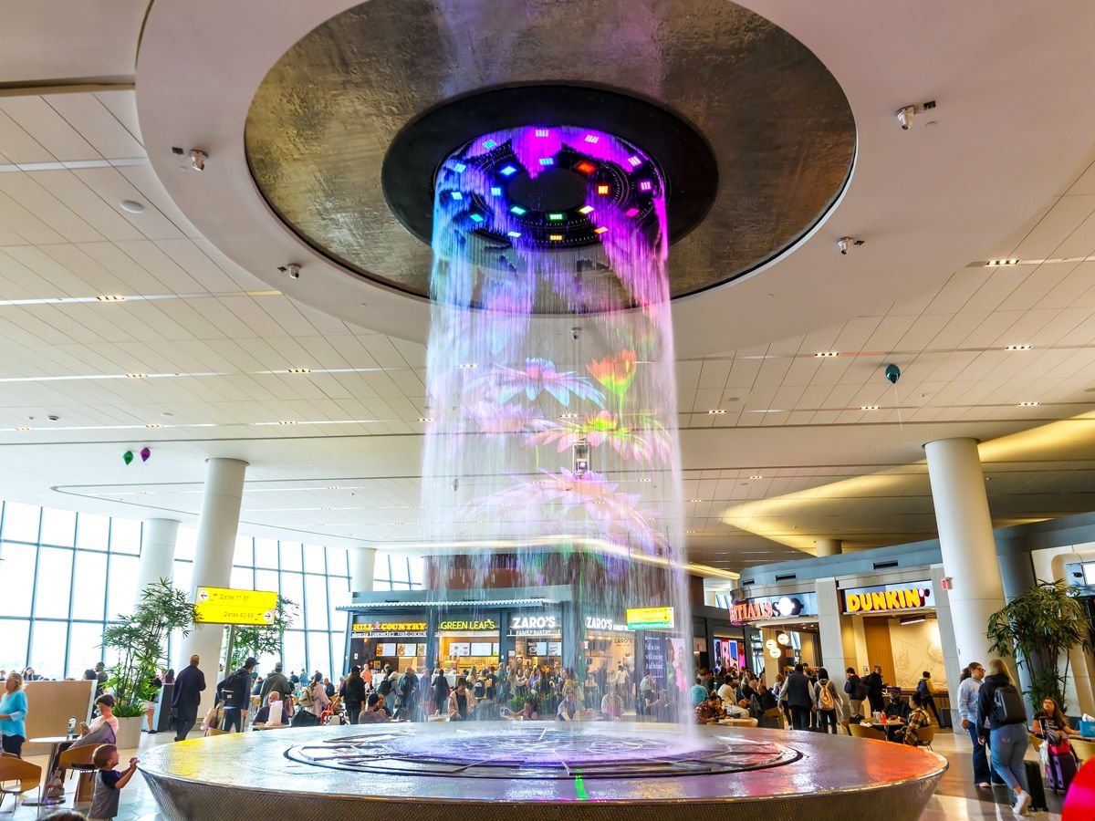 Water feature inside LaGuardia Airport's Terminal B