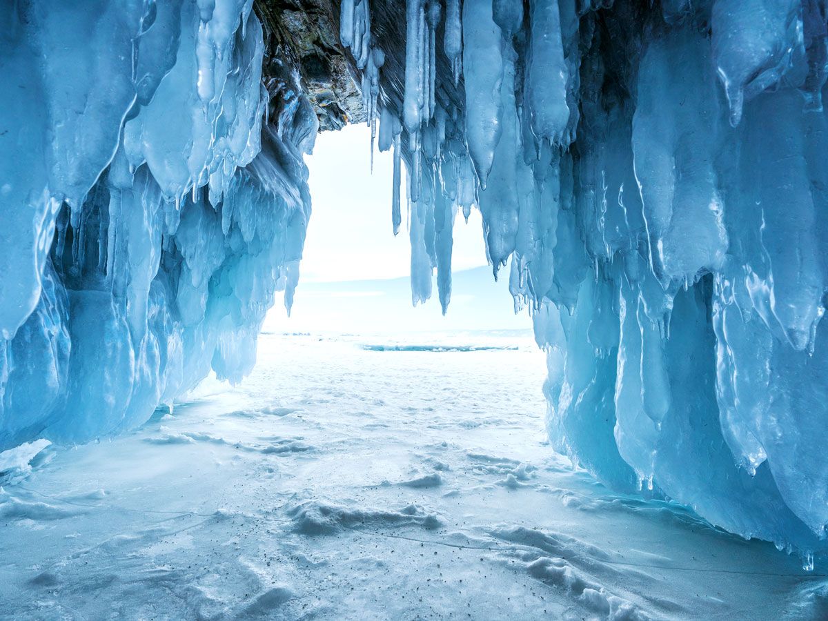 Frozen ice cave on Lake Baikal