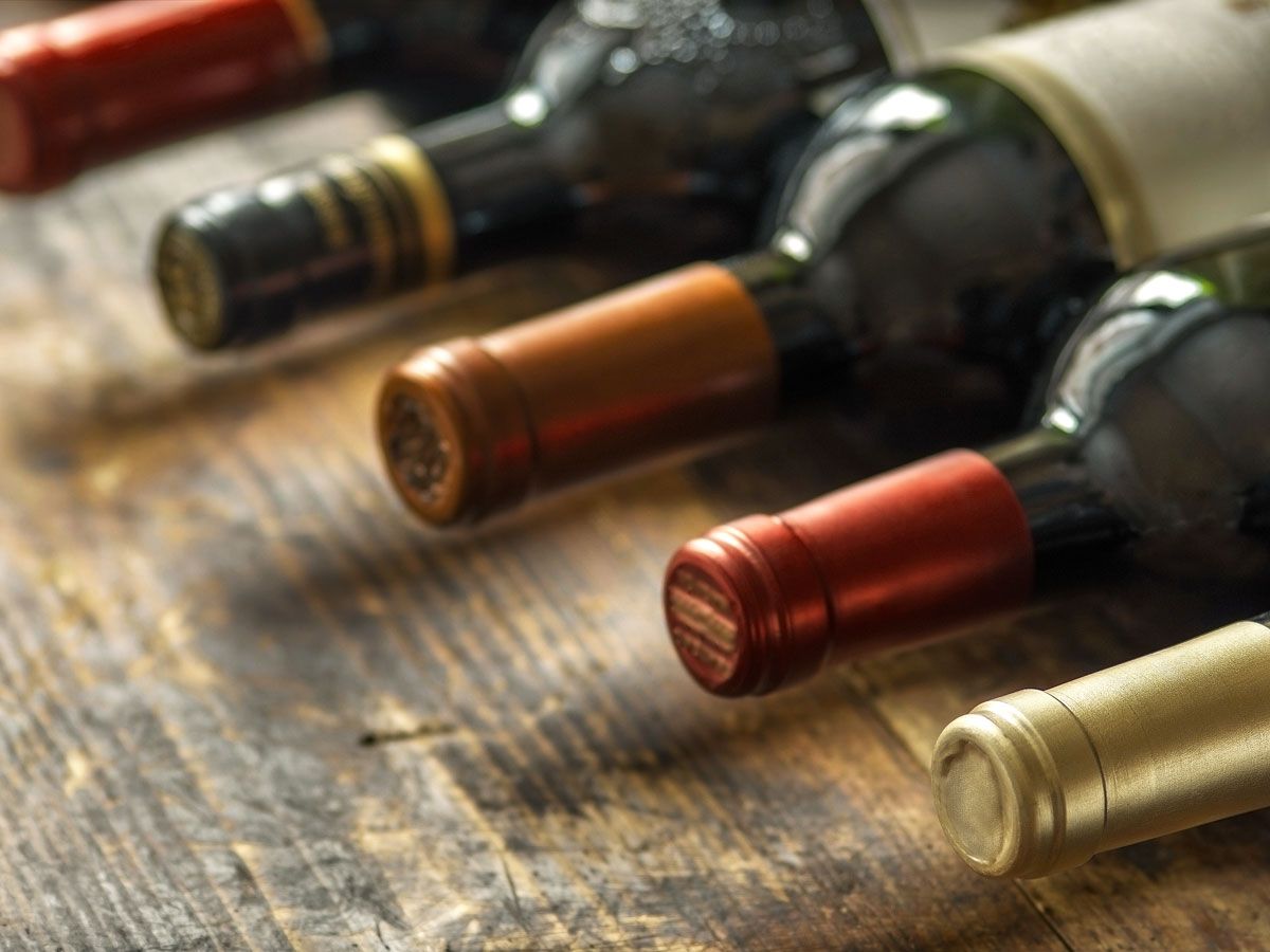 Wine bottles on wood table