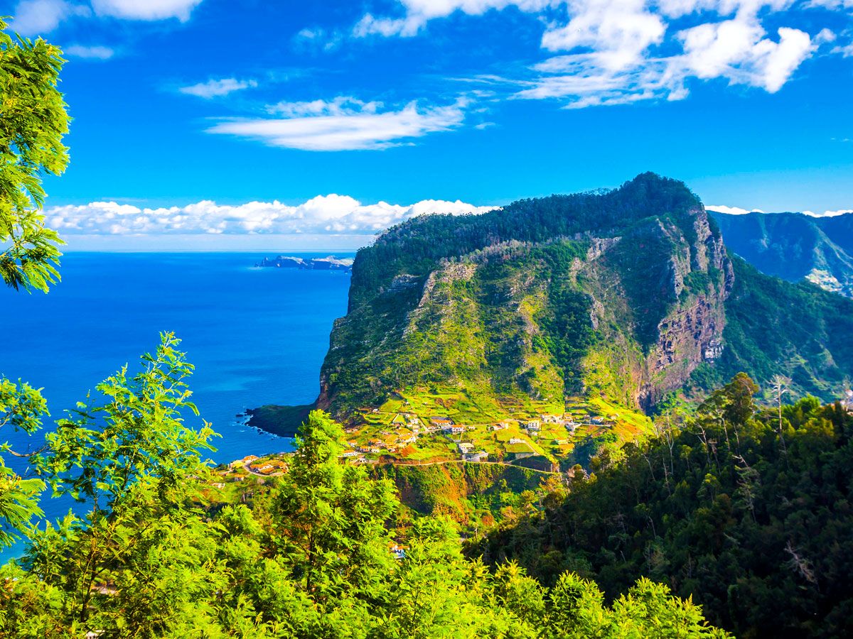 Aerial view of mountainous coast of Madeira Island, Portugal