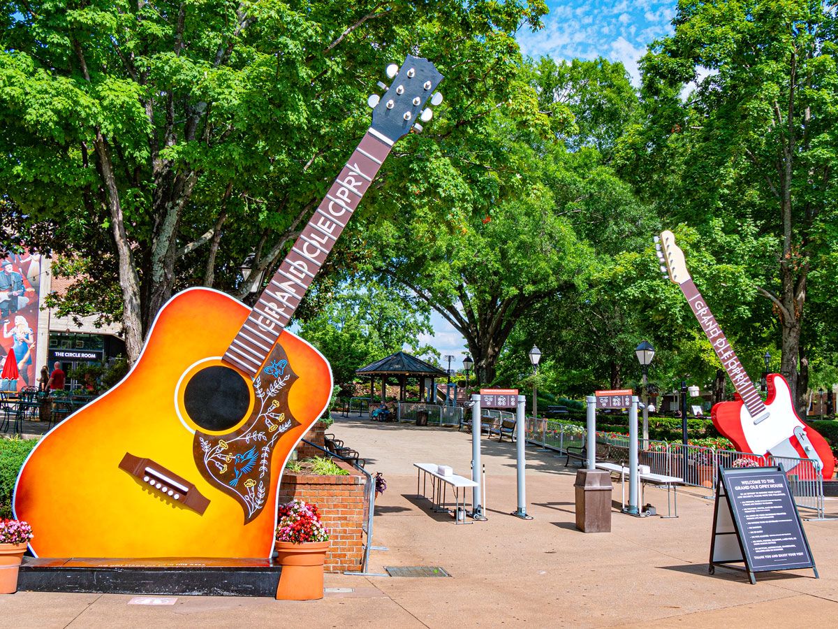 Guitar installations outside the Grand Ole Opry in Nashville, Tennessee