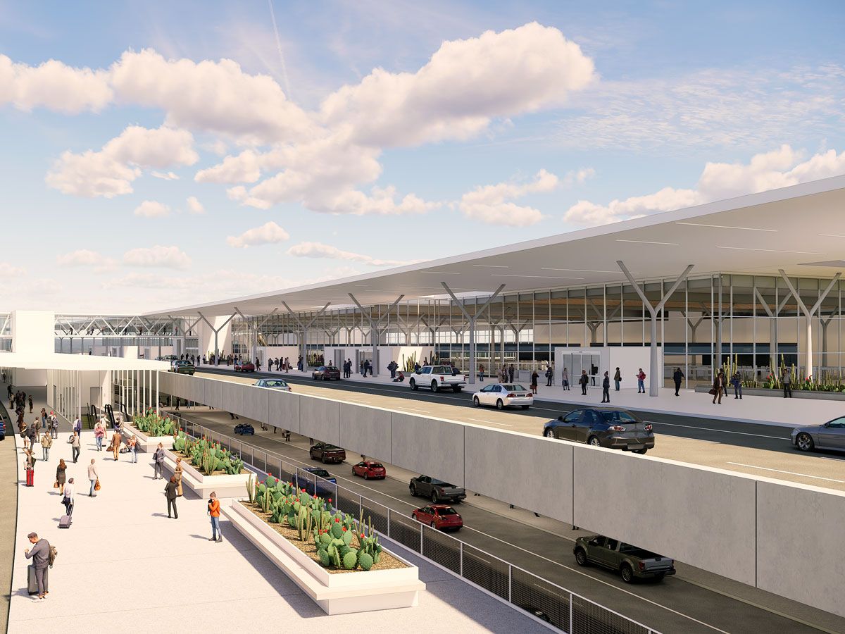 Terminal drop-off and pick-up area at Austin-Bergstrom International Airport