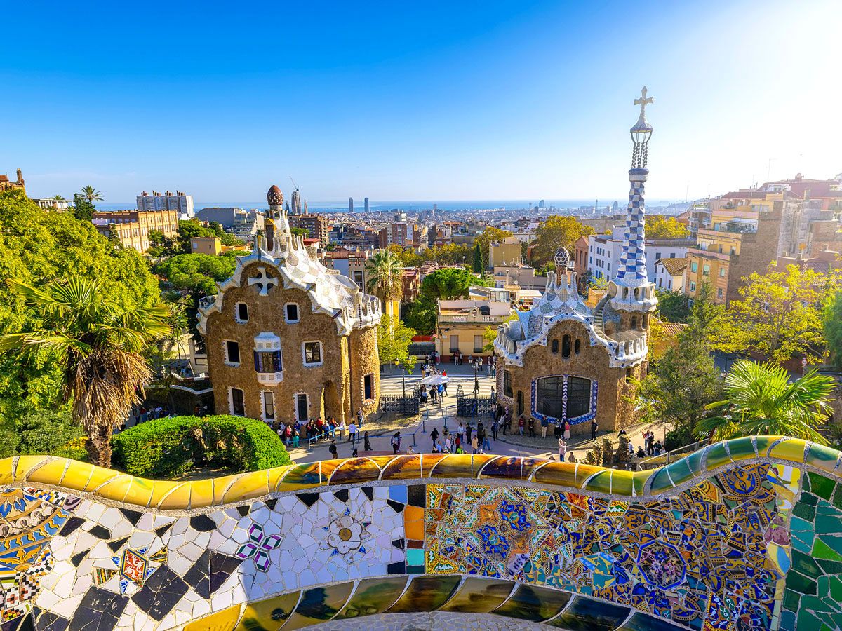Colorful mosaic tiles at Barcelona's Park Güell