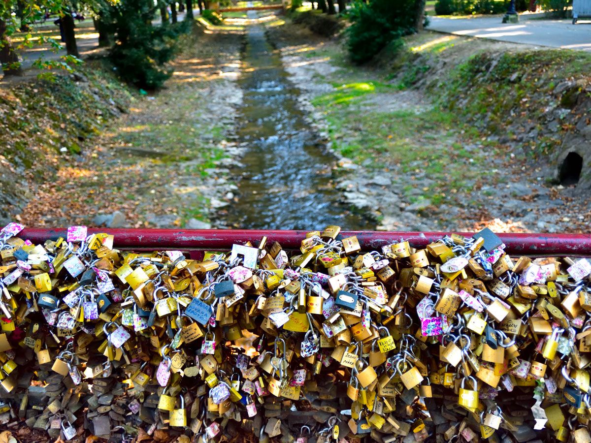 Thousands of padlocks covering the Bridge of Love in Serbia
