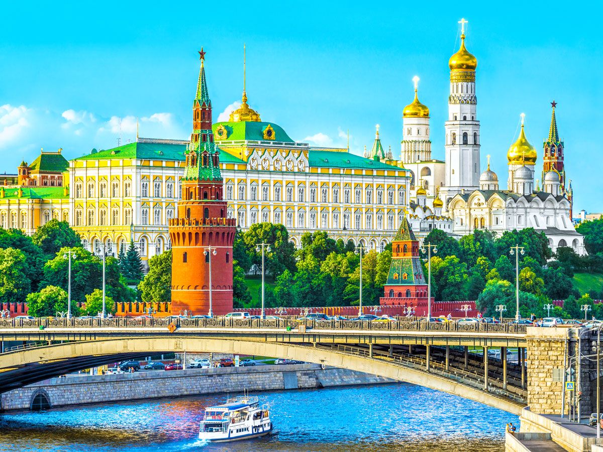 Moscow cityscape with bridge and river