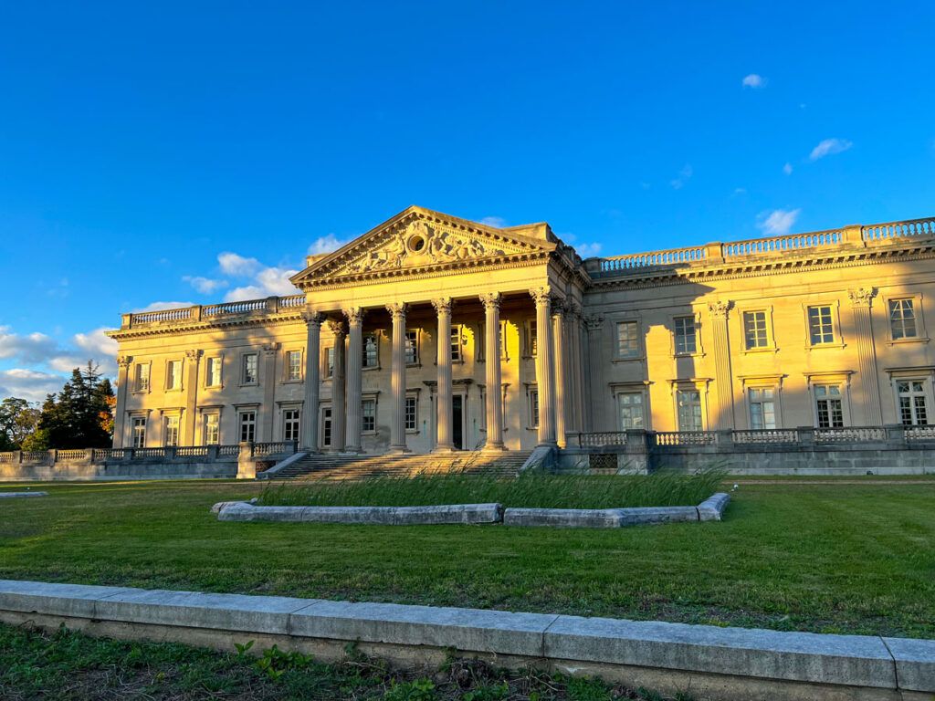 Gardens and exterior of Lynnewood Hall in Elkins Park, Pennsylvania