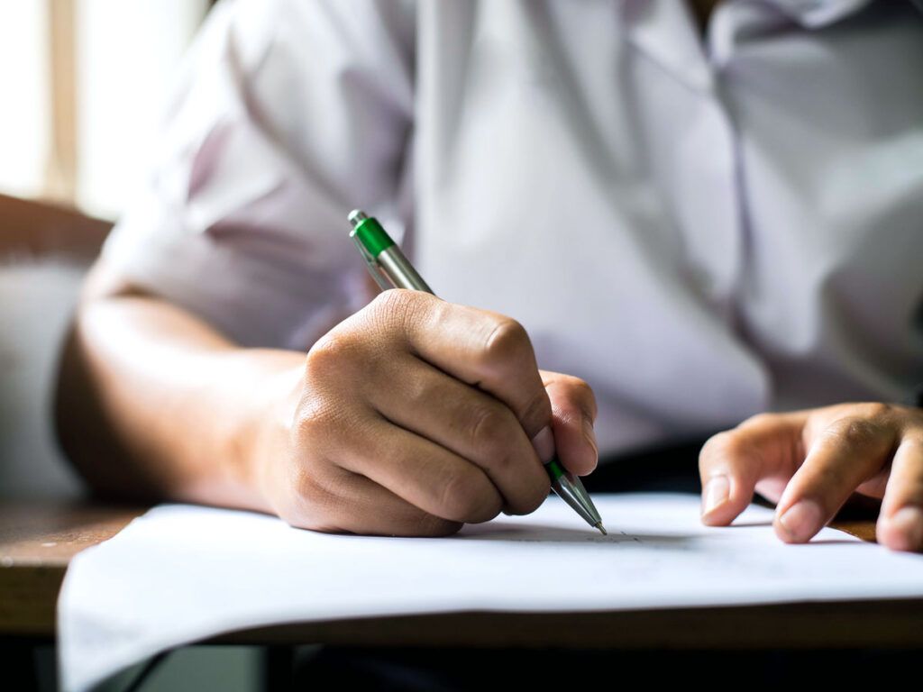 Person taking written test