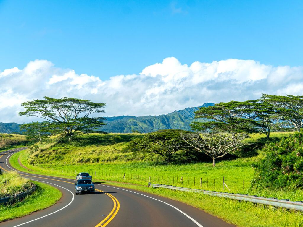 Winding two-lane highway in Hawaii