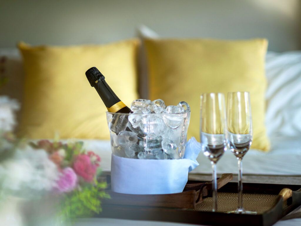 Bottle of Champagne in hotel room