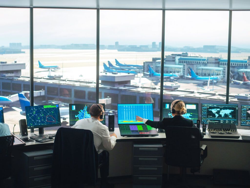 View inside air traffic control tower