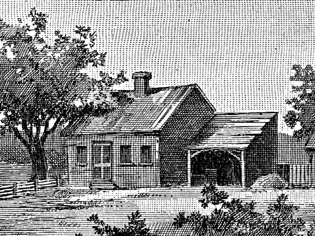 Vintage etching of historical birthplace of Daniel Webster