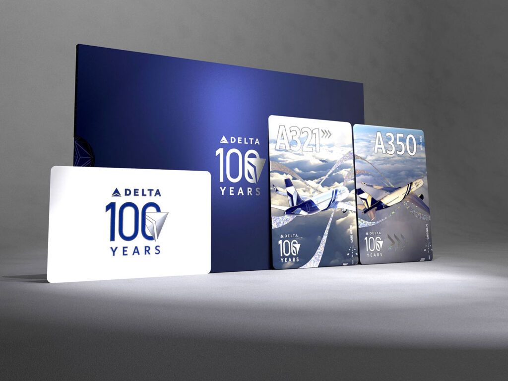 Delta playing cards featuring different aircraft in the airline's fleet