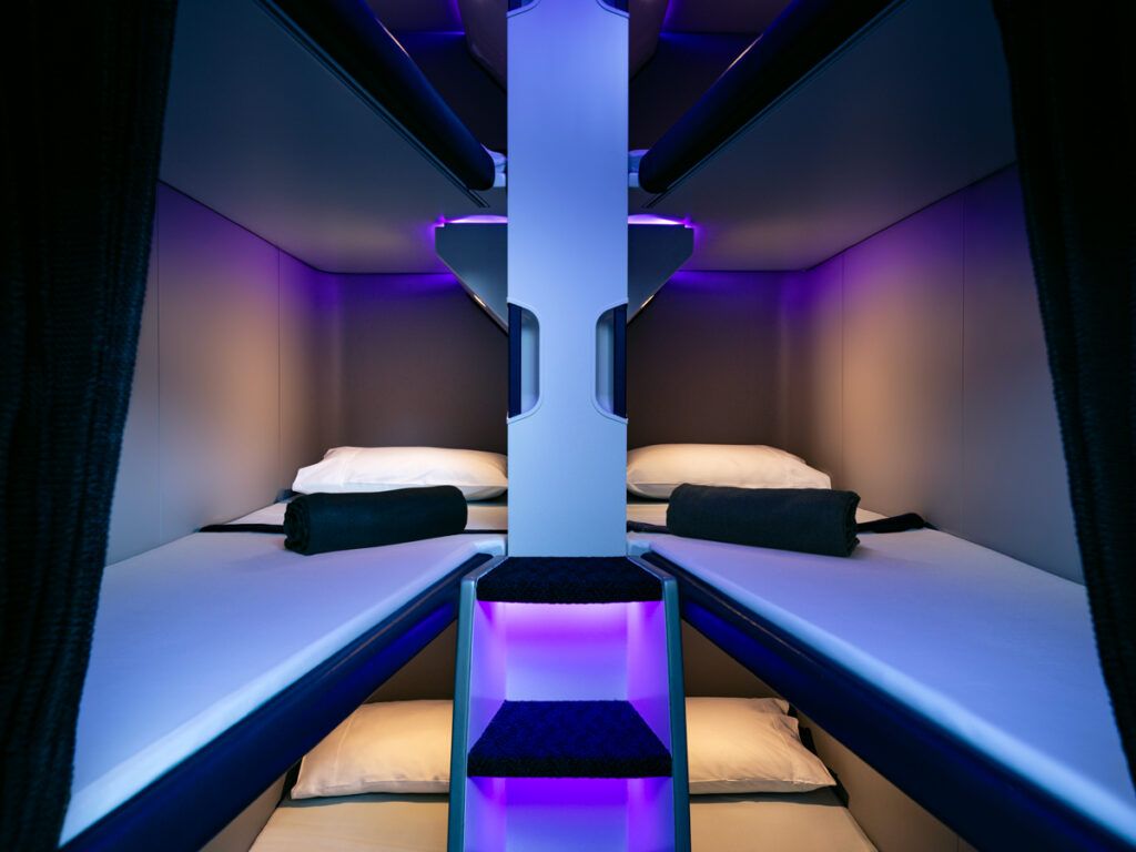 Bunk beds inside the Air New Zealand Skynest
