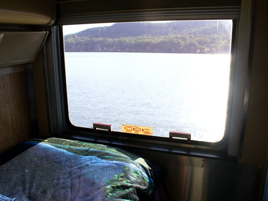 View of river outside train window