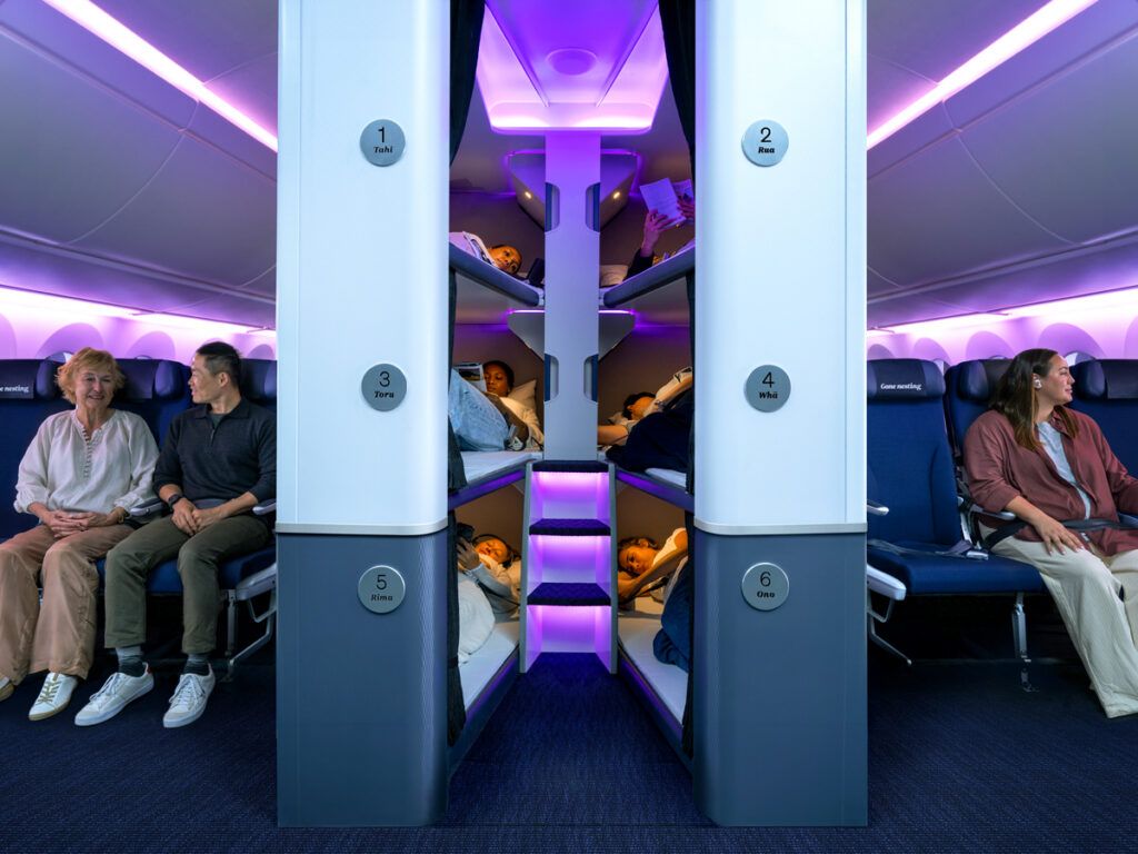 Air New Zealand Skynest in center of economy cabin