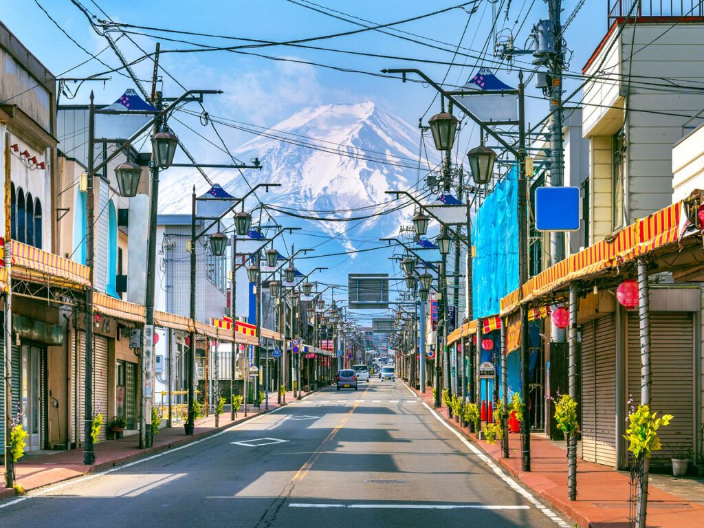 Street with view of Japan's Mount Fuji