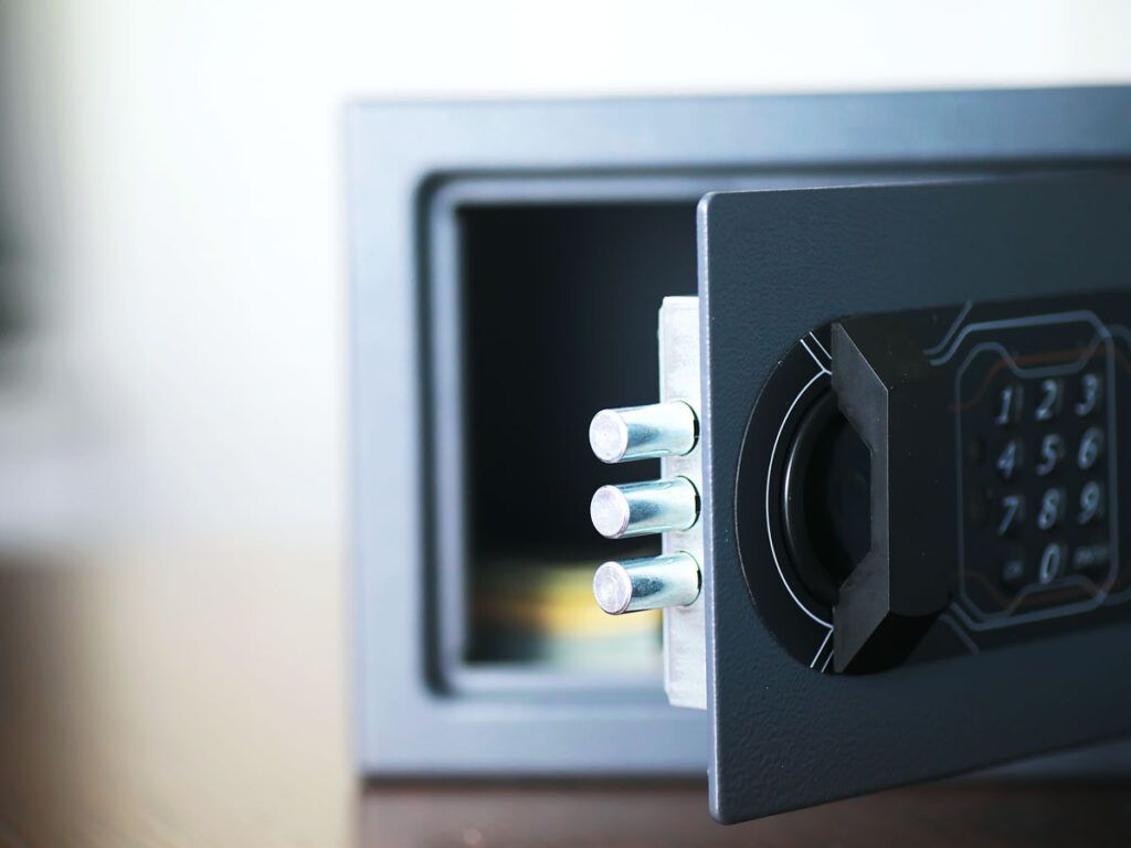 Close-up of hotel safe